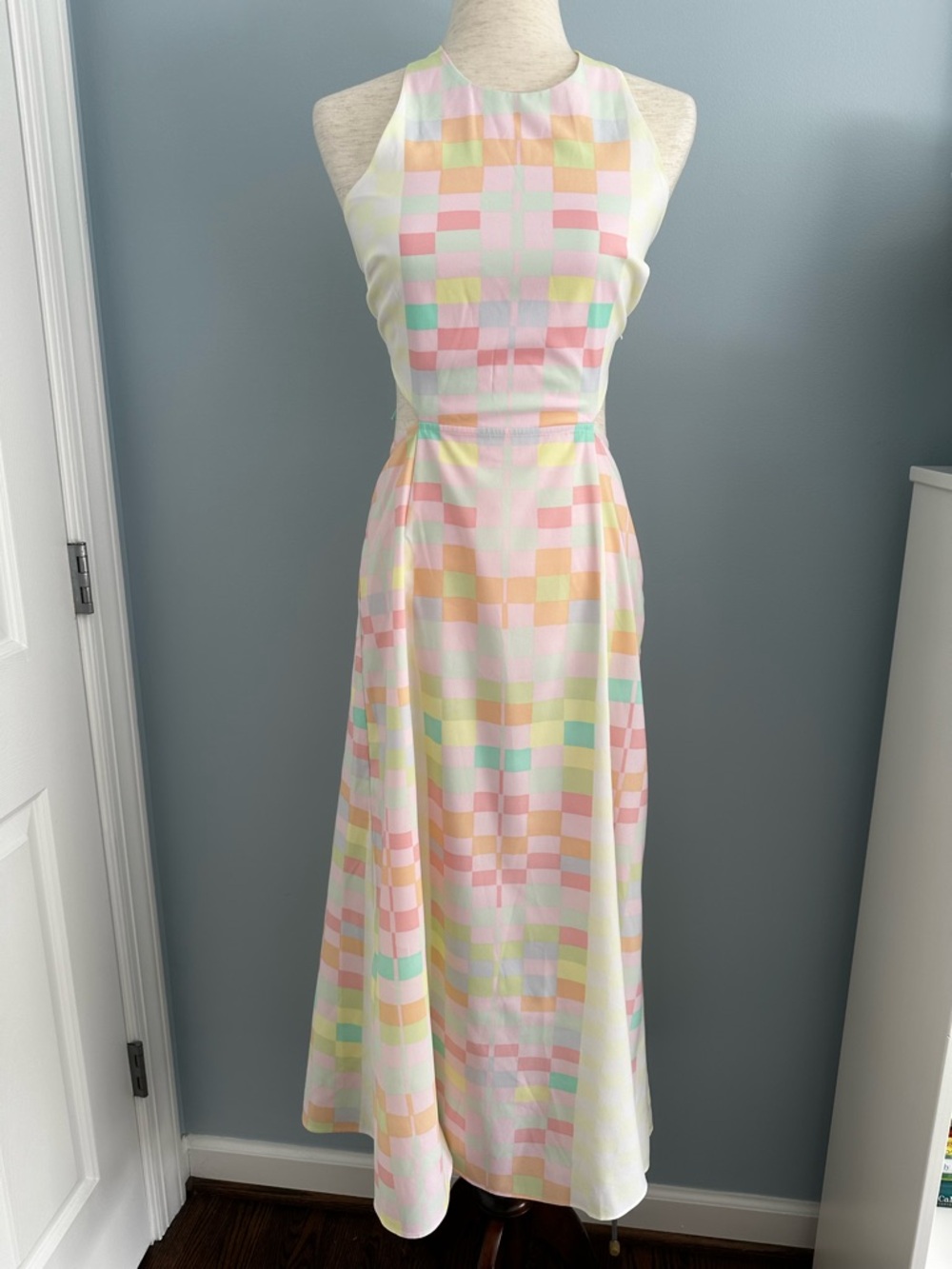 NWT Mara Hoffman Citrus Halter Maxi Dress Pink Orange Pastel Retro 80s Sz 4